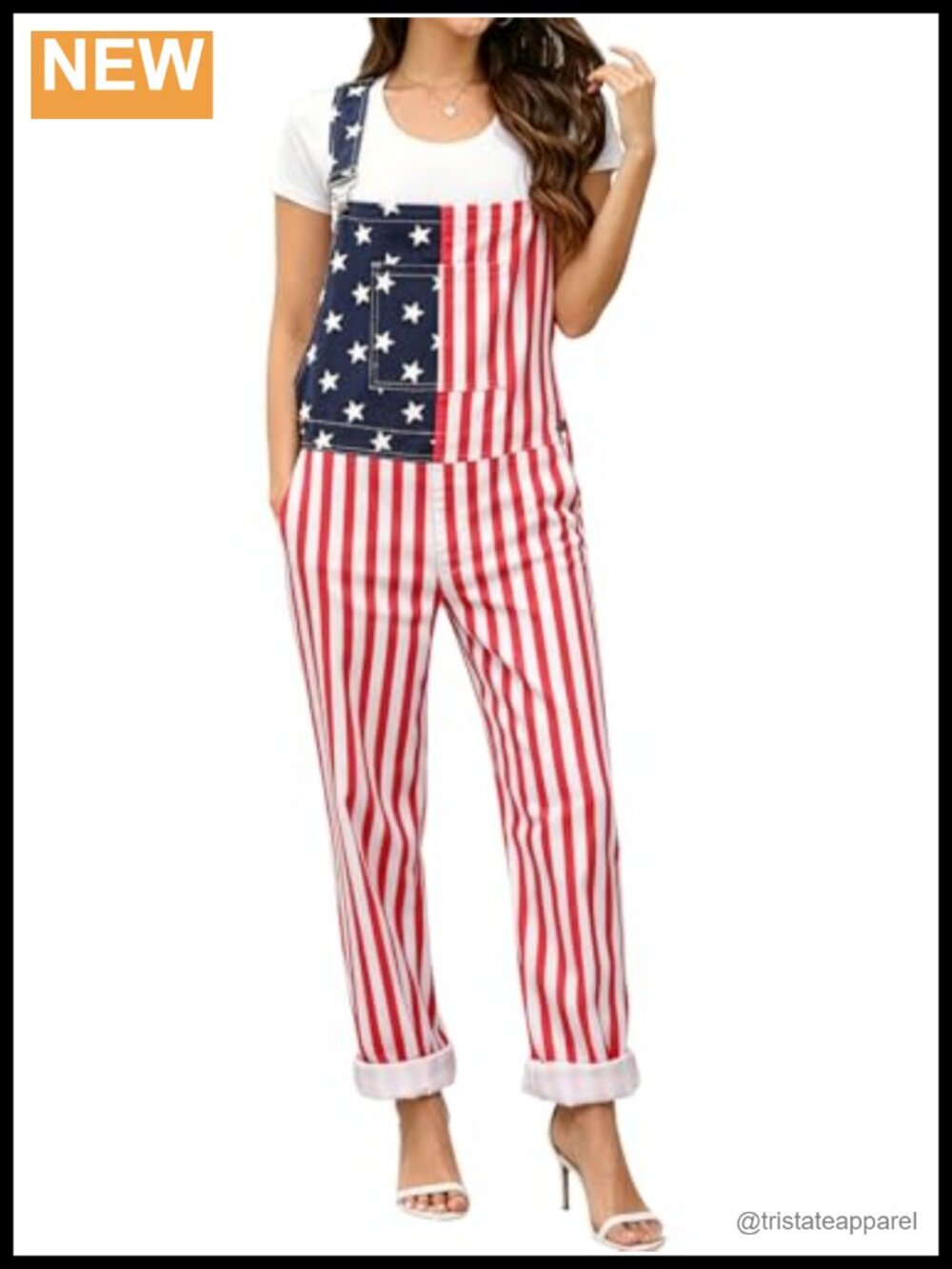 American Flag Overalls Stretch Cotton Bibs Patriotic USA